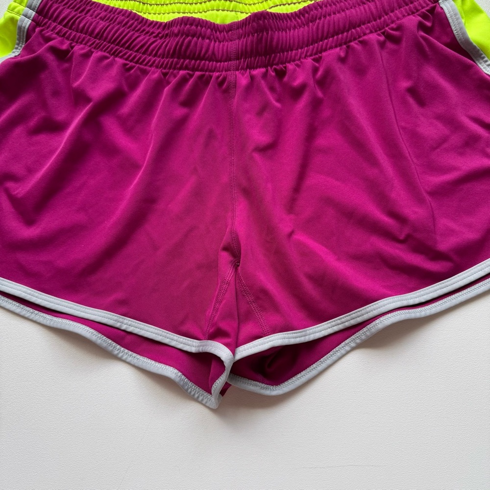 Nike Dri Fit Purple Fluorescent Yellow Running Shorts Womens Size Large - Picture 3 of 9